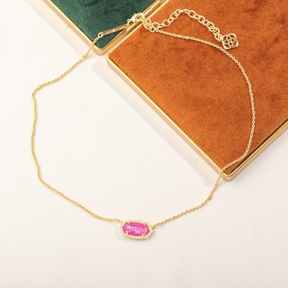 Kendra Scott Gold Elisa Fuchsia Kyocera Opal Necklace - Picture 2 of 3